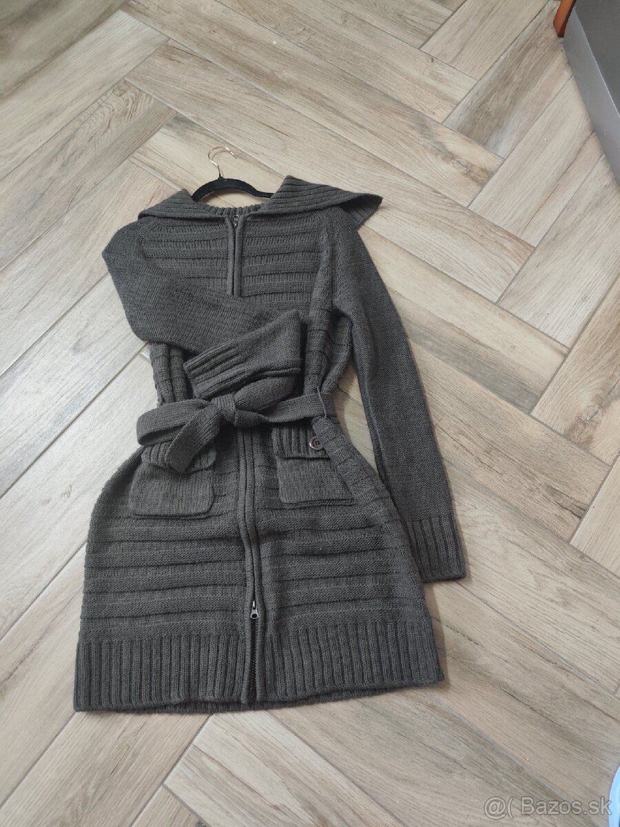 Dlhý Pletený Kardigán Mötivi (Olivová/Sivohnedá)