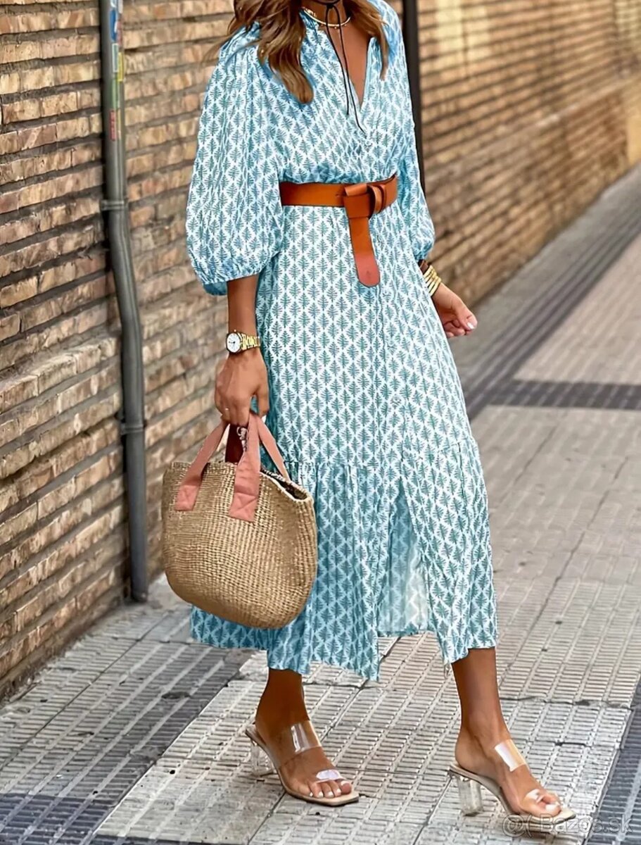 Dámske šaty nové modré trojštvrťový rukáv XL-XXL