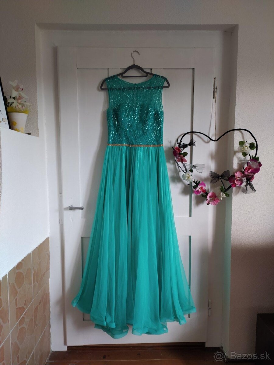 Dámske dlhé tyrkysové spoločenské šaty
