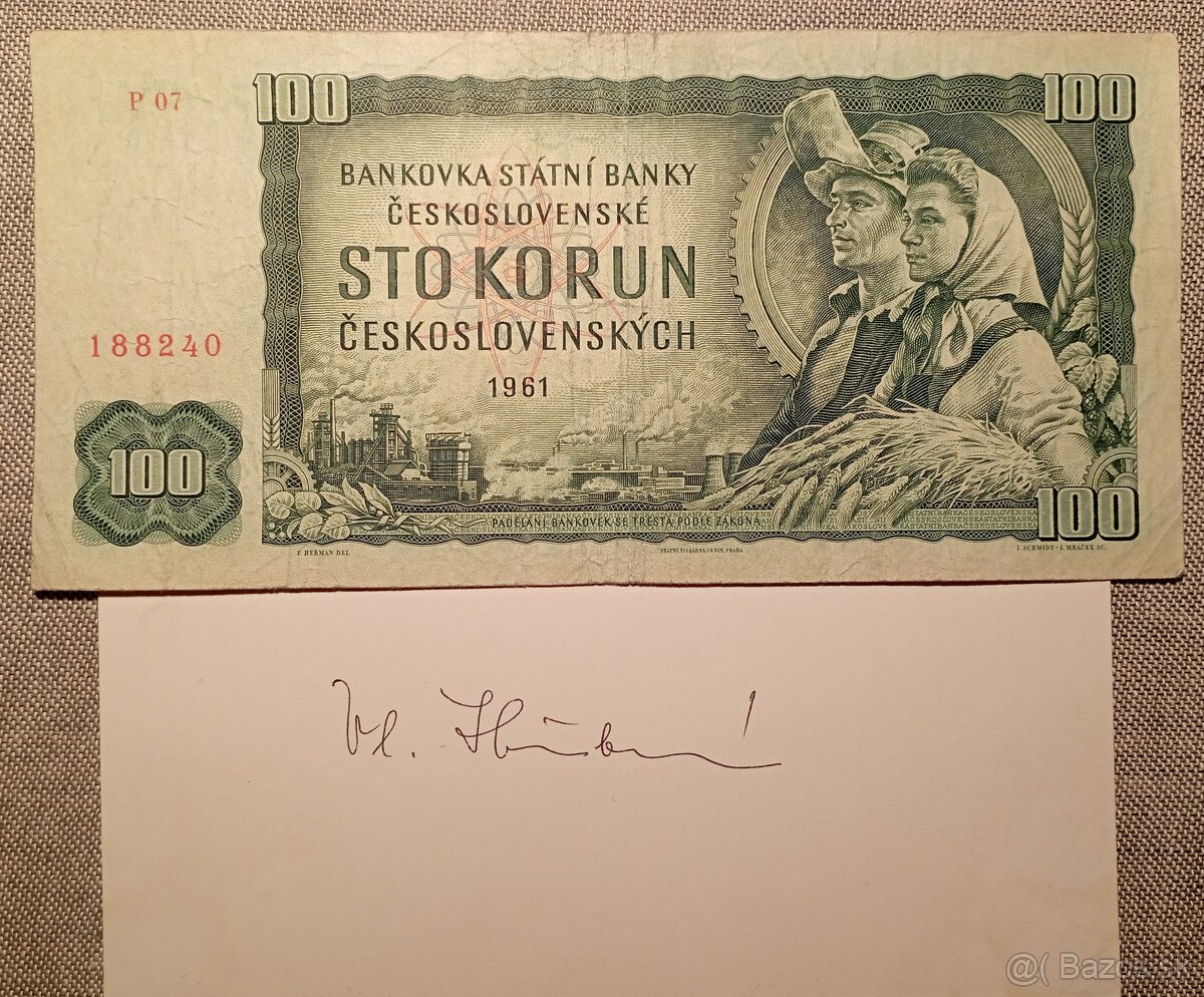 Autogram - podpis  bankovka 100, Kčs