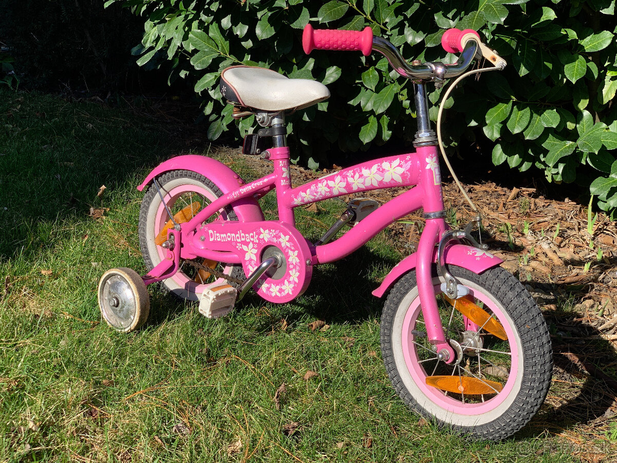 detský bicyklík 12-ka s pomoc. kolieskami ružový