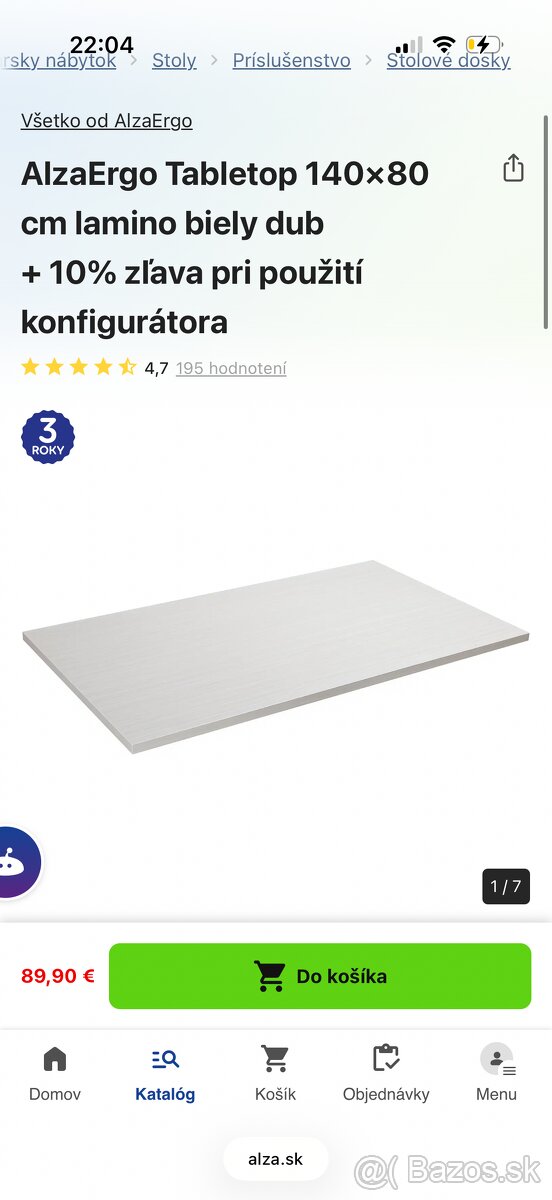 AlzaErgo TableTop 140x80 - Biely Dub