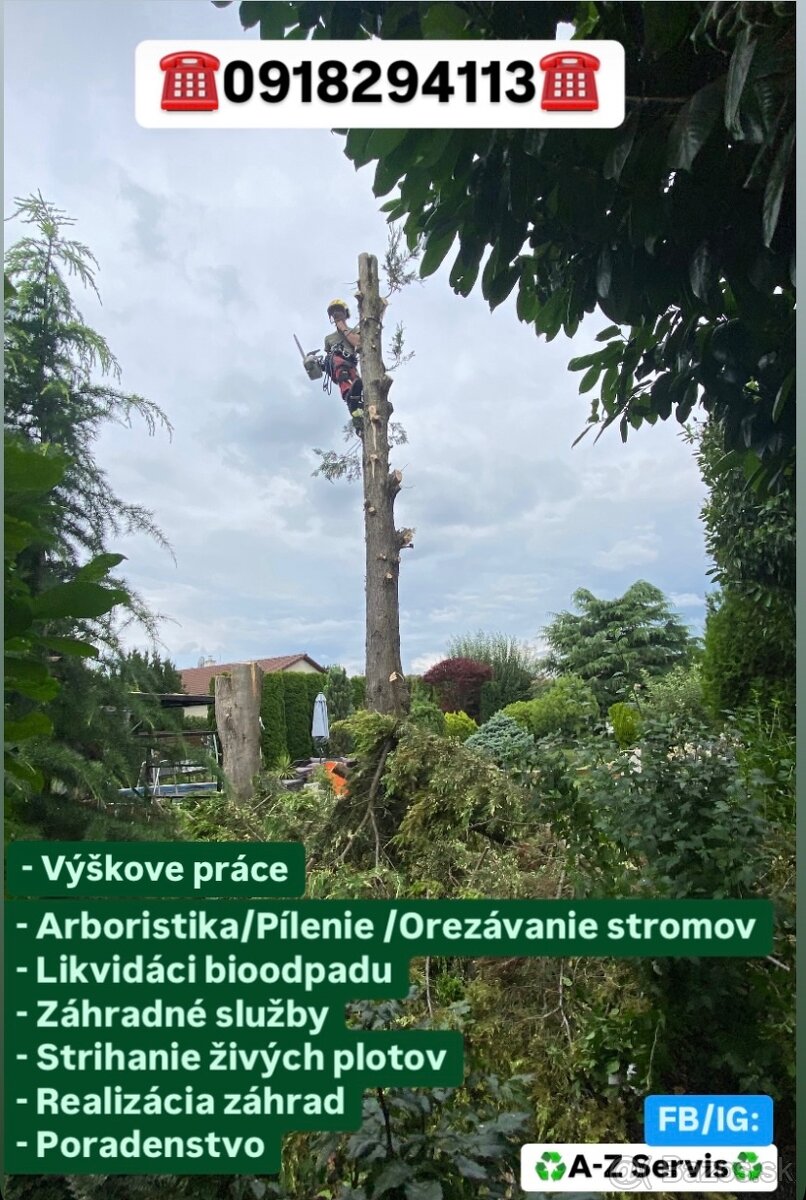 Pílenie stromov/Frézovanie pňov/Údržba zelene/Arborisitka