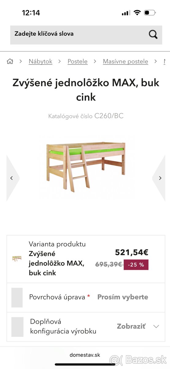 posteľ Domestav - zvýšené jednolôžko