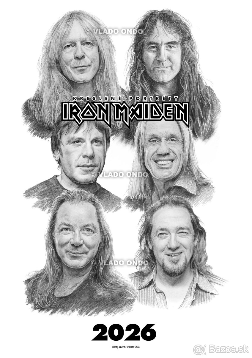 unikátny kreslený kalendár portrétov Iron Maiden 2026