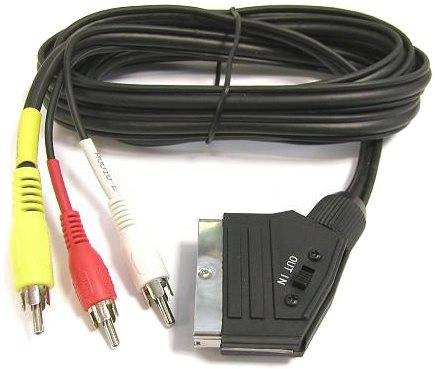 Kabel SCART – 3× CINCH M/M 1,5 m s prepínačom