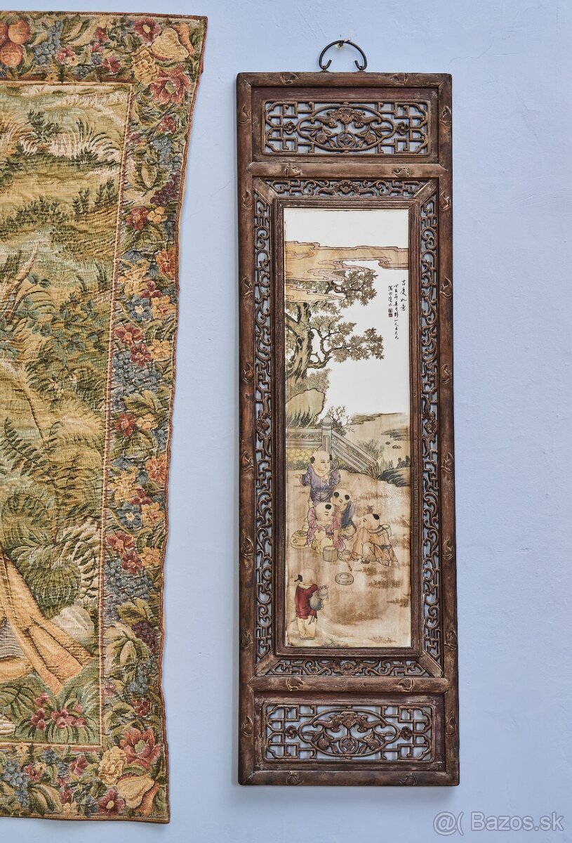 Čínsky porcelánový panel s maľbou detí
