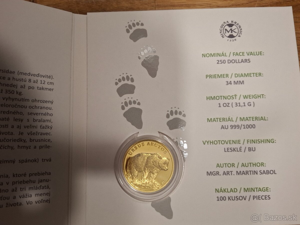 Minca zlatá 250 Dollars - Fauna a flóra - motív fauna