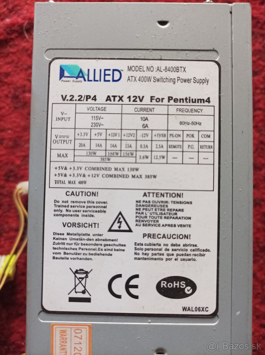 Predám pc zdroj 400w ATX SATA...