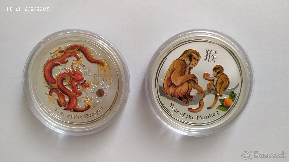 Lunárna séria II. 2012 drak a 2016 opica 1 oz farebné