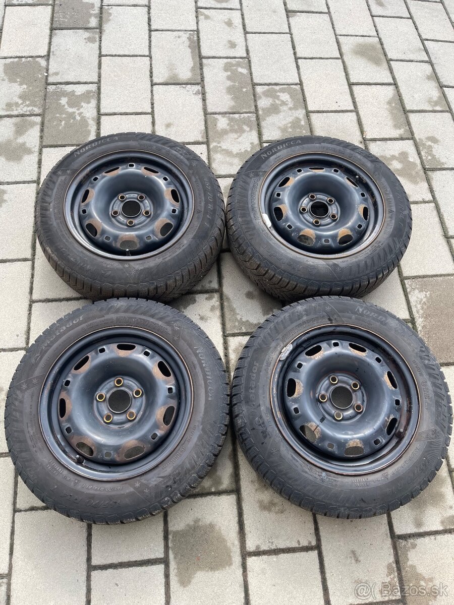 Plechove disky 5x100 Škoda Fabia,zimne gumy Matador