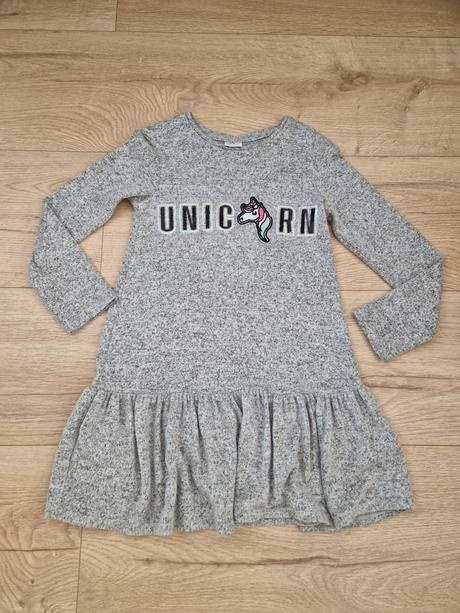 2x Saty H&M 122/128 pasiky, unicorn 128/134 sive ff