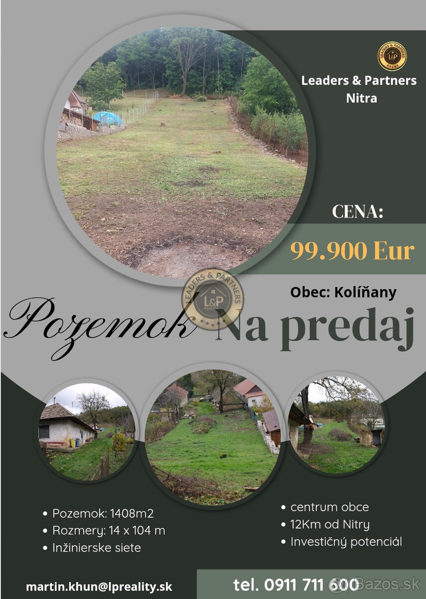 Na predaj stavebný pozemok v obci Kolíňany 1420 m2