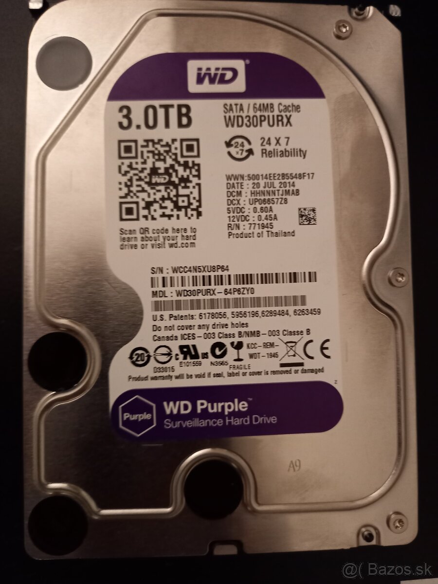 Na predaj 3TB Hard disk 3,5" WD Purple