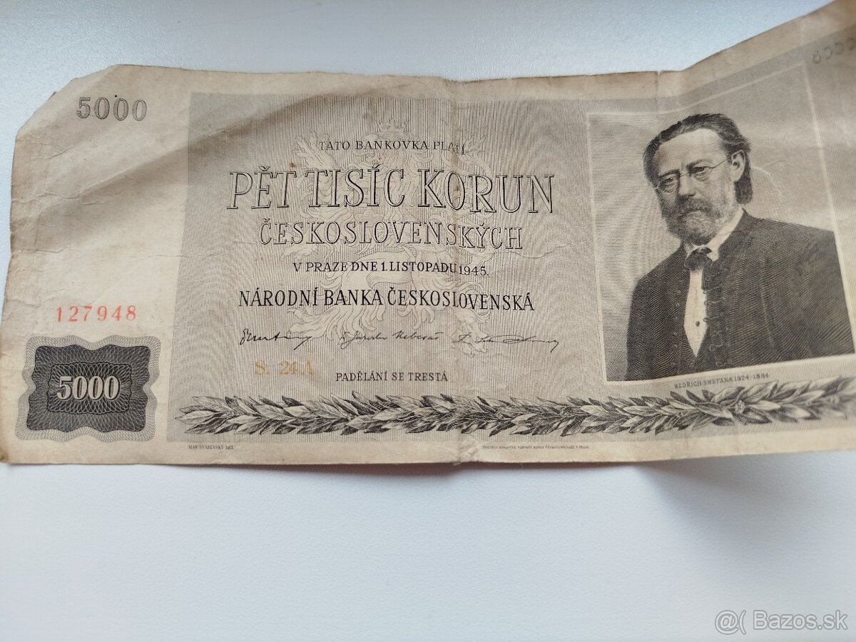 Povojnová československa bankovka