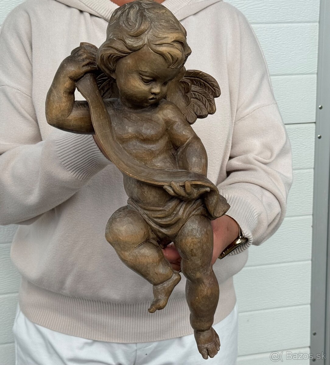 Veliká socha dřevěný krásný anděl 41cm