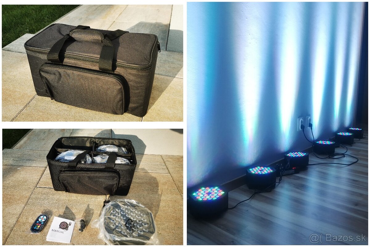 4ks led par reflektory na diaľkové ovládanie s TAŠKOU
