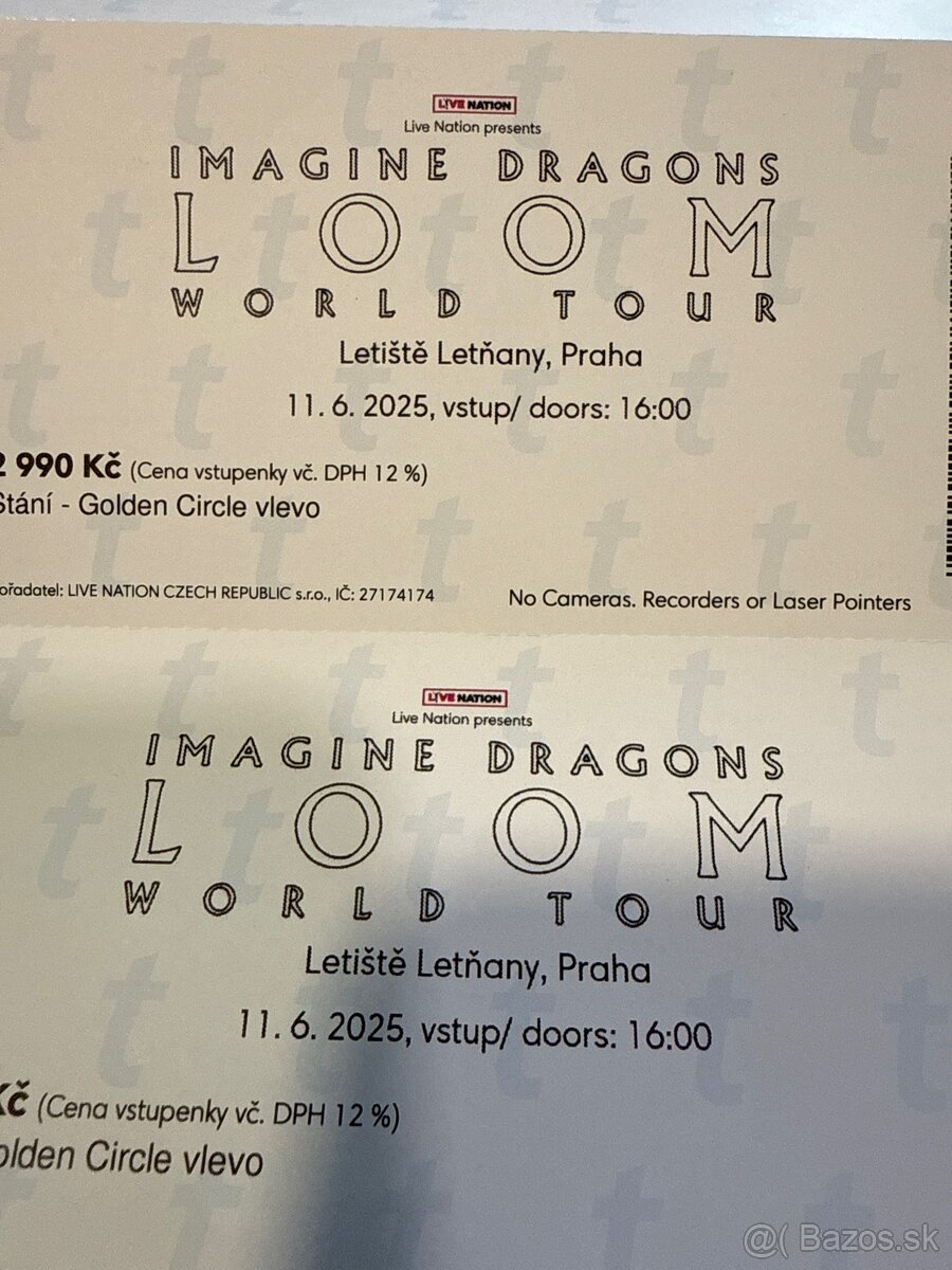 Na predaj 2 lístky imagine dragons