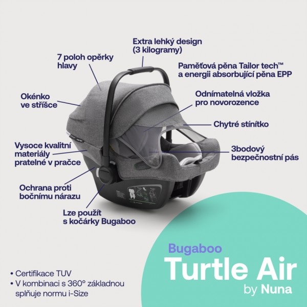 Autosedačka Bugaboo Turtle Air by Nuna + isofix (sivá)