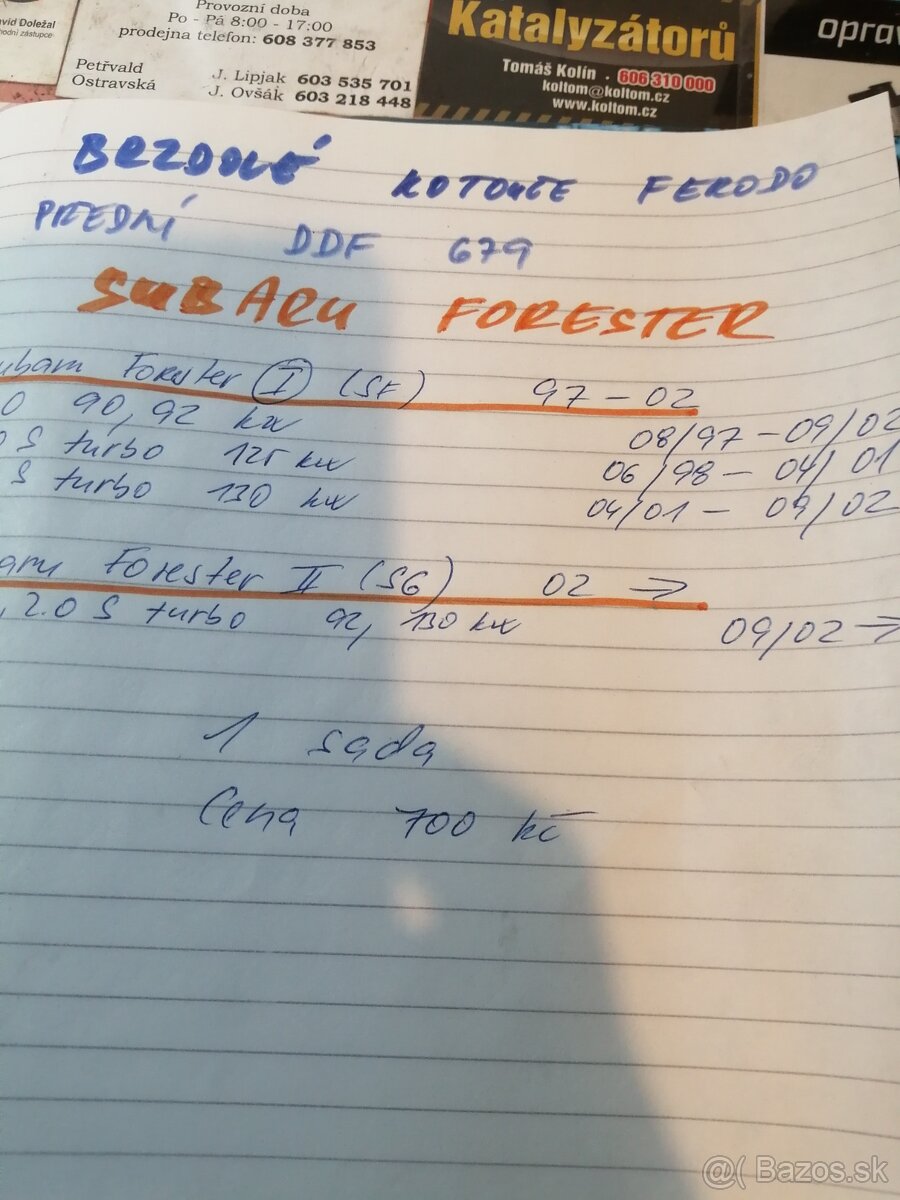 Subaru, Forester, Leone, Impreza predni brzdové kotouče Fero