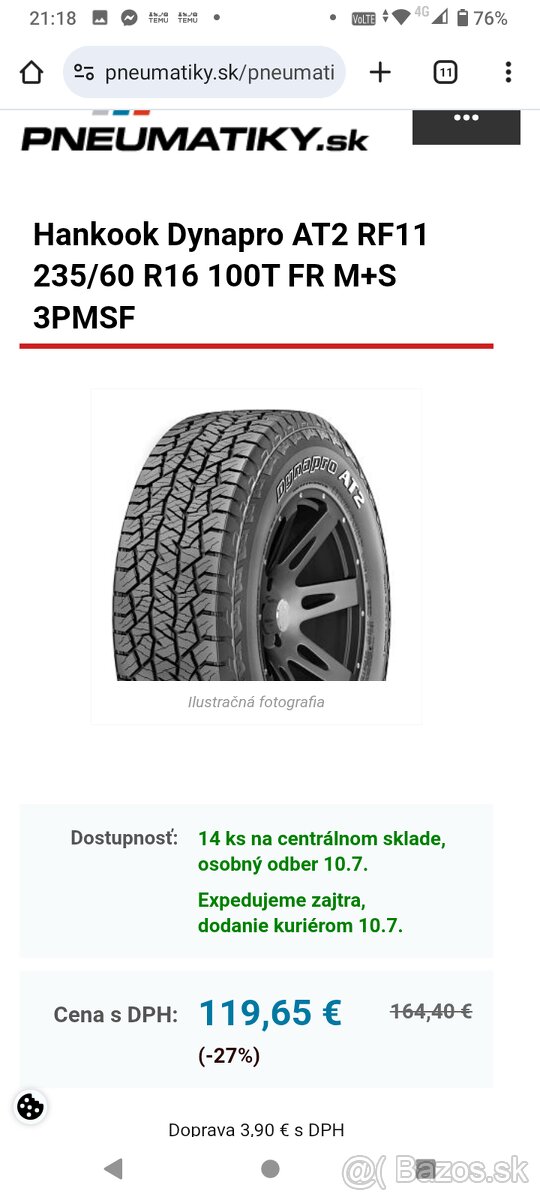 Hankook dynapro AT2 235/60-R16