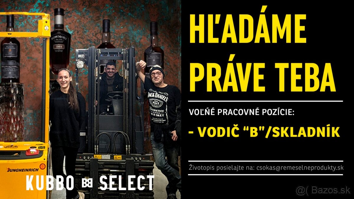 Veľkosklad s vínom hľadá Vodiča "B" / skladníka