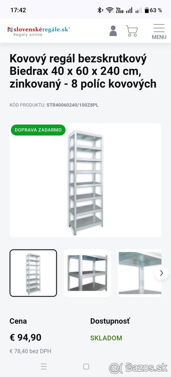 Celokovové bezskrutkové regále 60 x 40 x variabilná výška