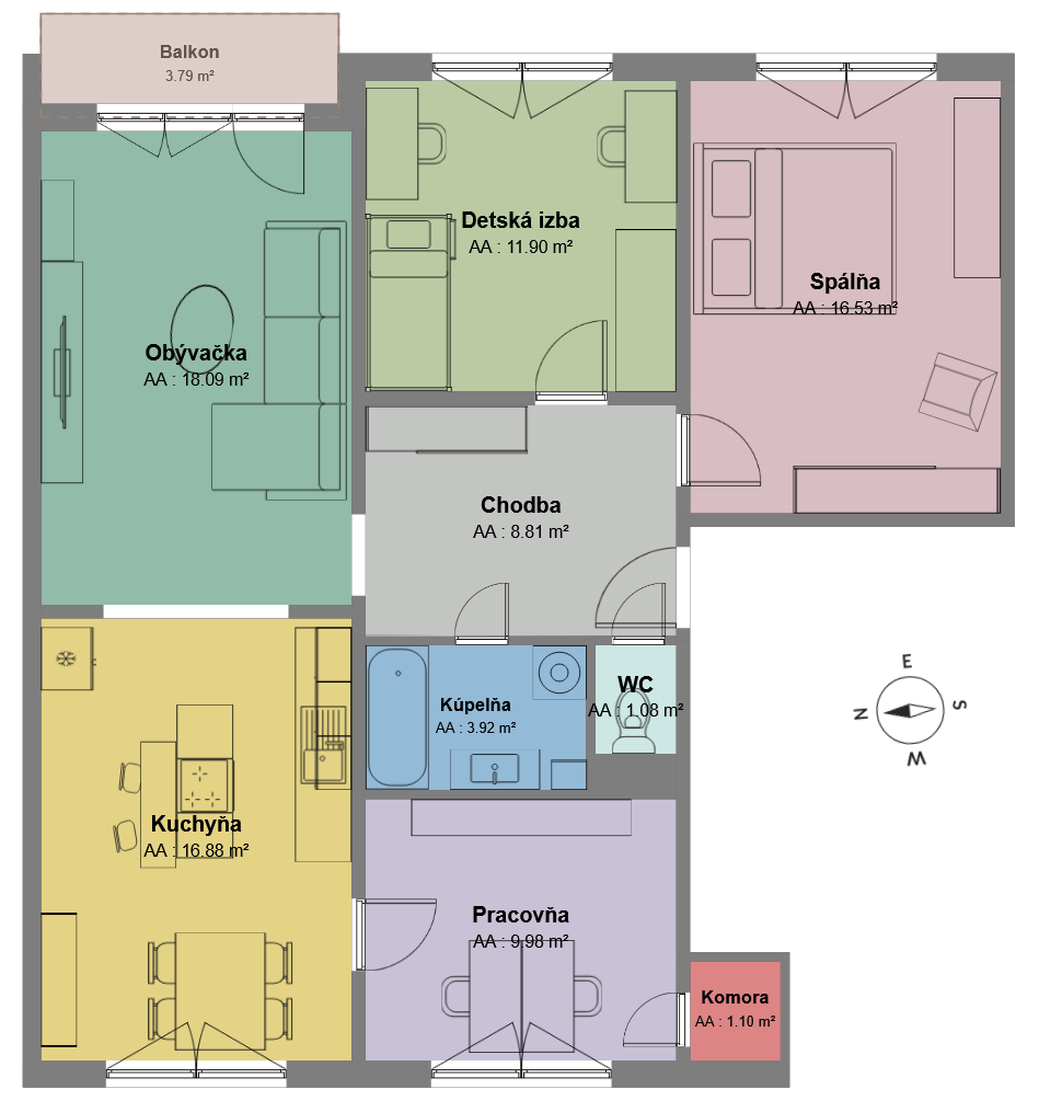 Byt na Hlinách, 4 izby, 80m2