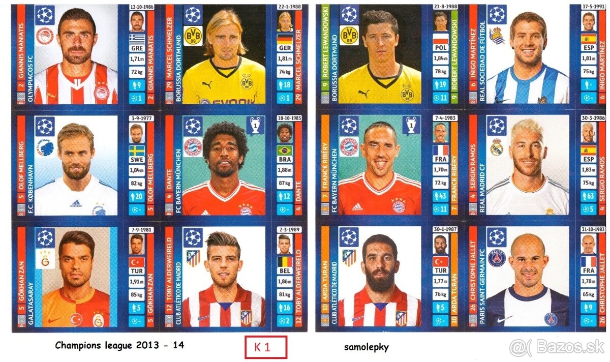 Kartičky "futbal" - CHAMPIONS LEAGUE 2013-14 -predaj