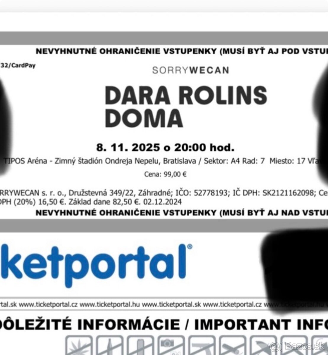 Predam listok na koncert Dara Rollins na sobotu 8.11. v BA