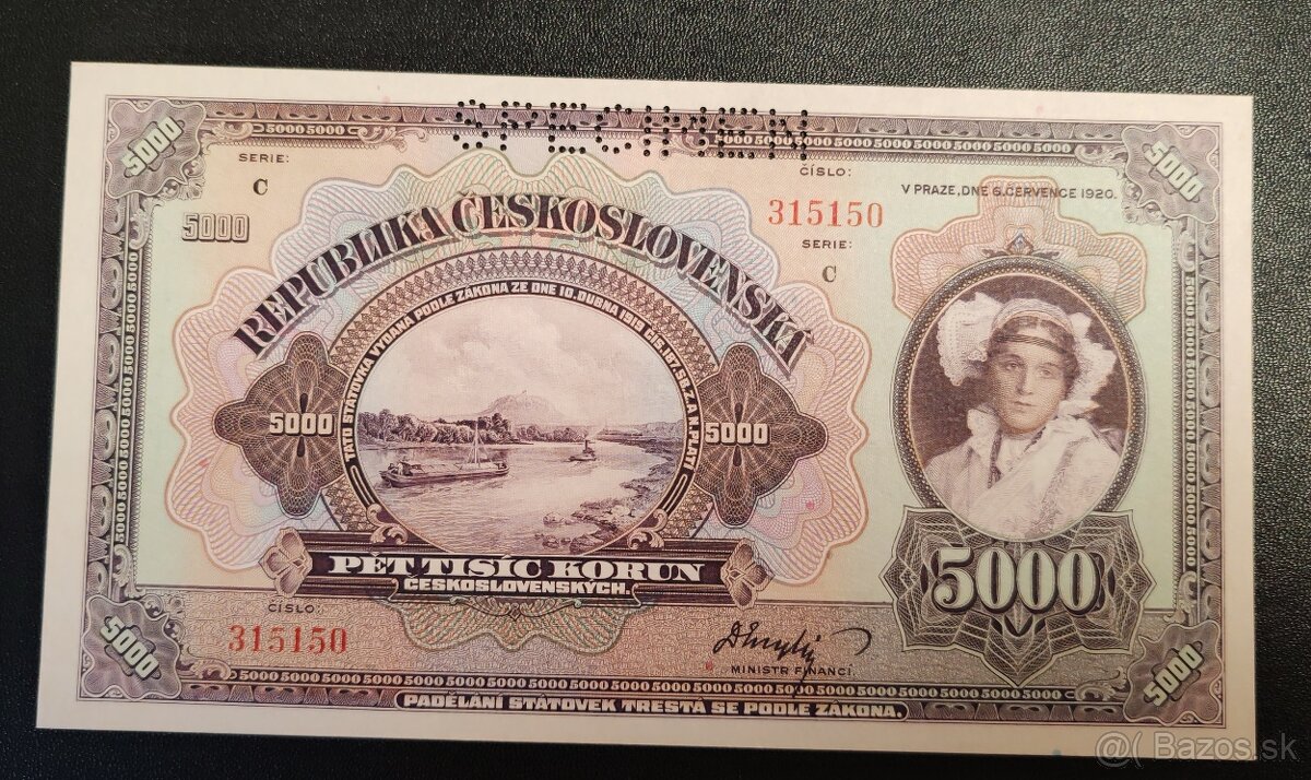 5000 Kč, 1920, SPECIMEN, seria C, 90€