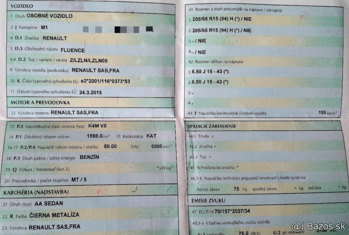 Renault Fluence 1.6 2015 predám DVERE, MOTOR K4MV8, PREVODOV