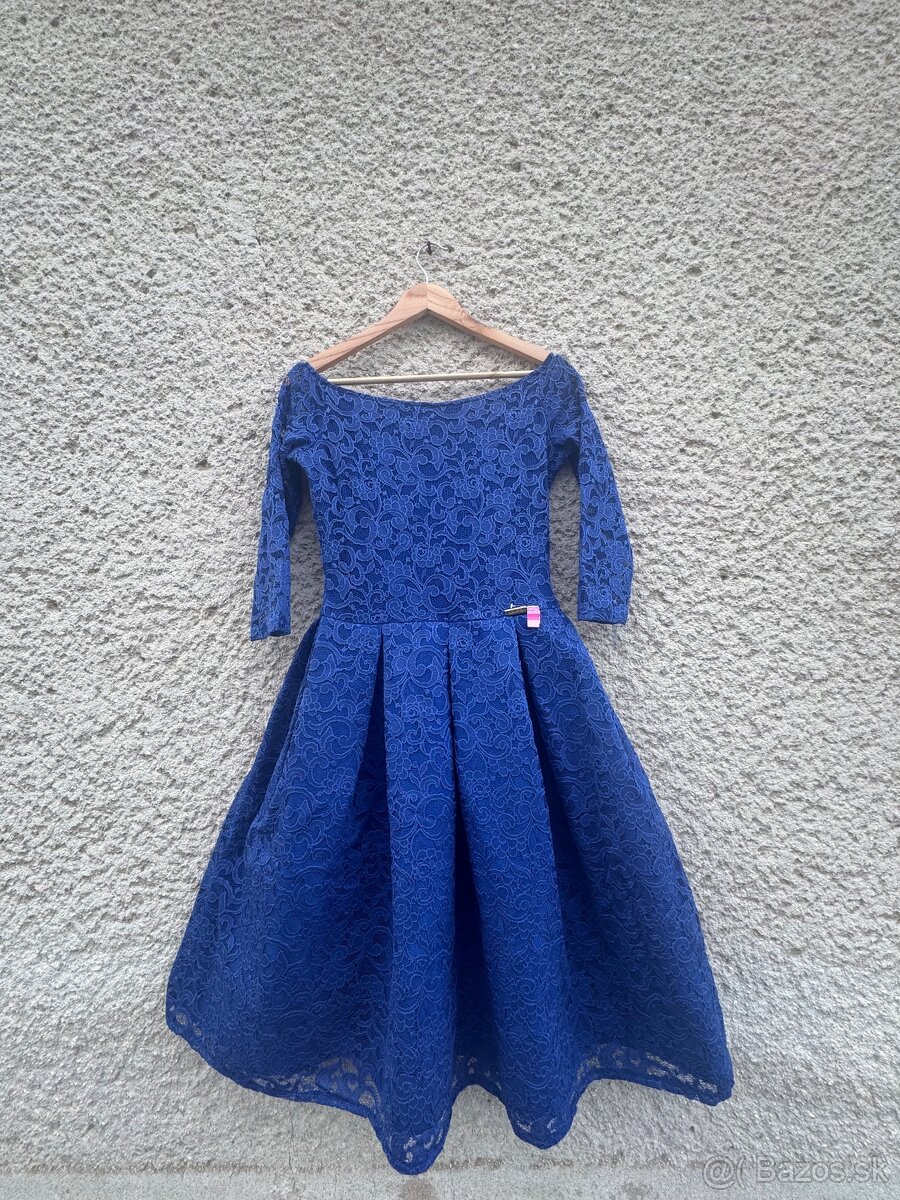 SET: modré šaty+zlatá kabelka