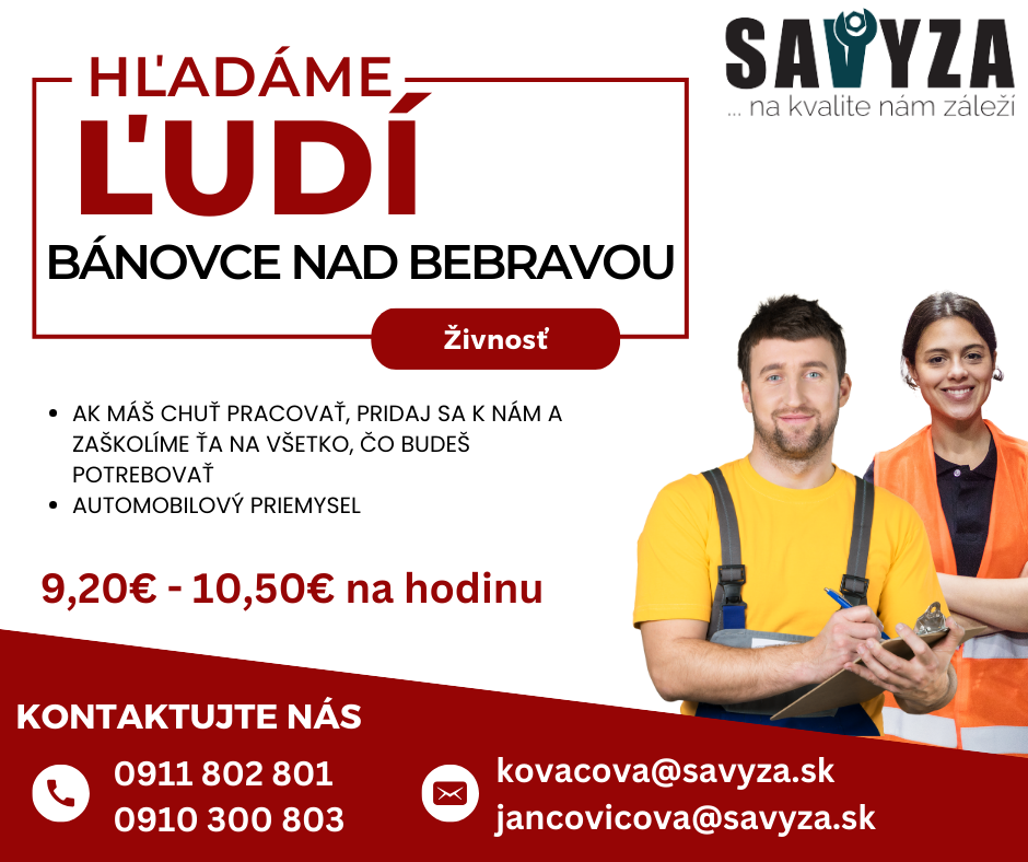 Hľadáme ľudí do BN od 9,20€ - 10,50€ na hodinu