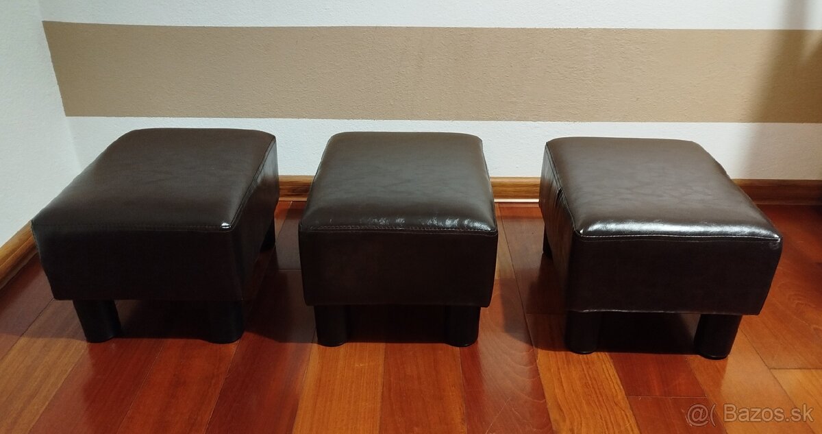 Tmavohnedé koženkové taburetky - 3 ks