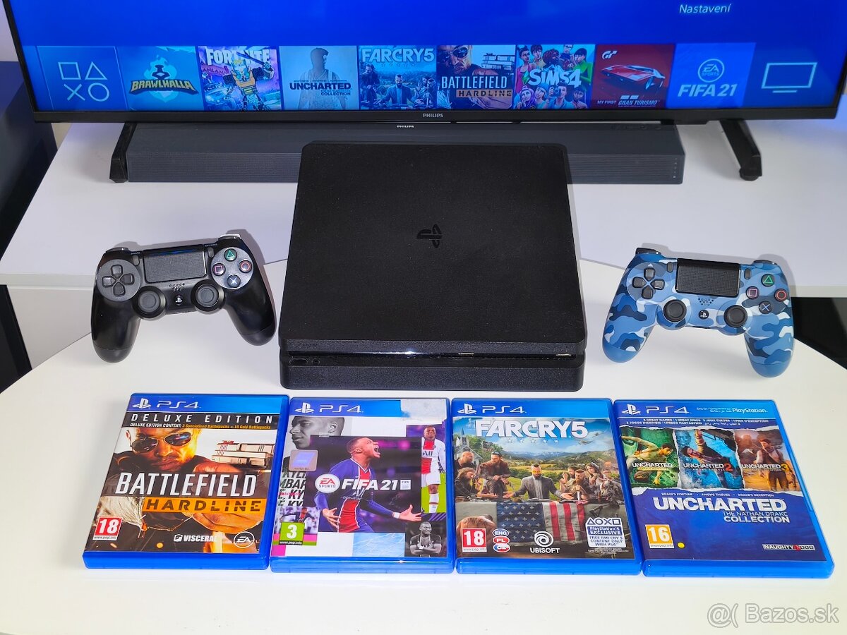 PS4 PLAYSTATION 4 SLIM + 2X OVLADAC + HRY