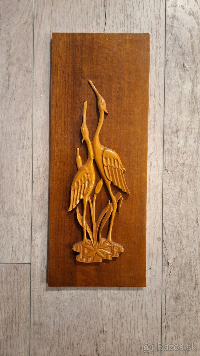 Ručne vyrezávaný drevený obraz z Albánie – vtáky (originál A
