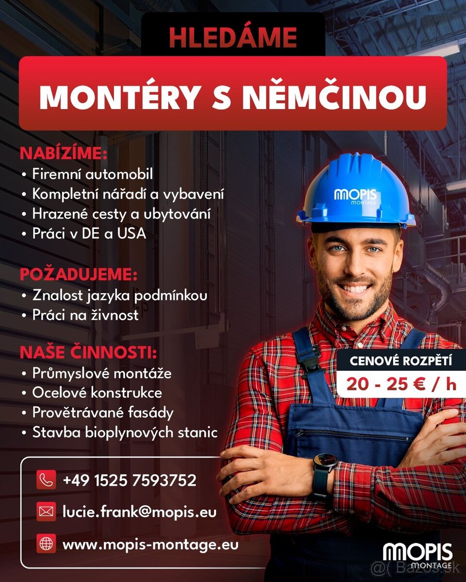 Montér s německým jazykem, montér ocelových konstrukcí