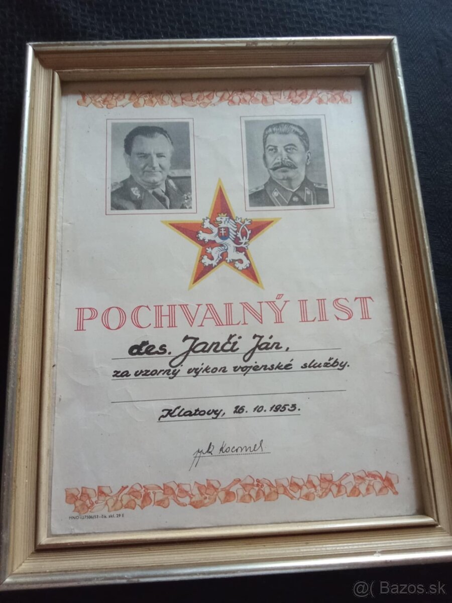 pochvalny dekret 1953 - Ceskoslovensko.