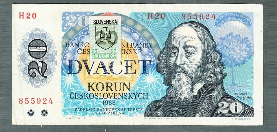Staré bankovky 20 kčs 1988 SLOVENSKÝ KOLEK