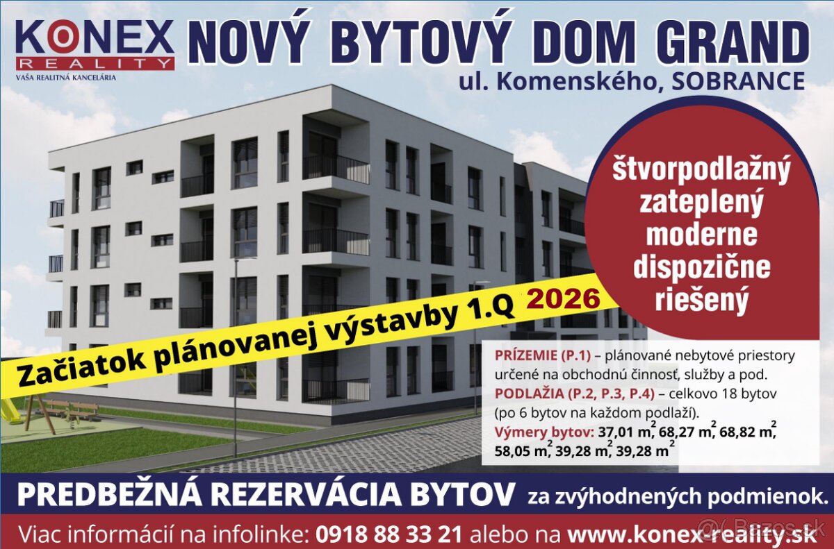 NA PREDAJ – NOVÉ BYTY V NOVOSTAVBE – Sobrance