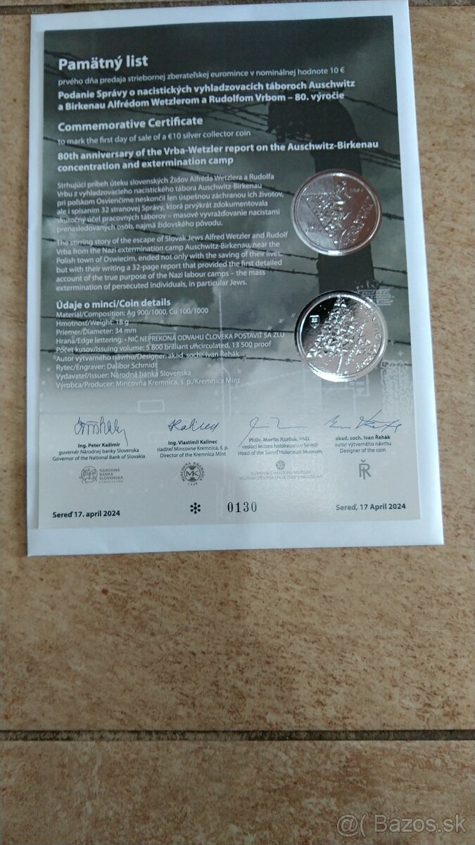 Pamätny list k minciam Auschwitz