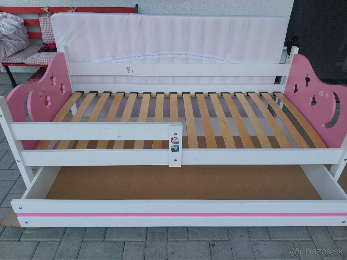 detská dievčenská posteľ - Biela s ružovou