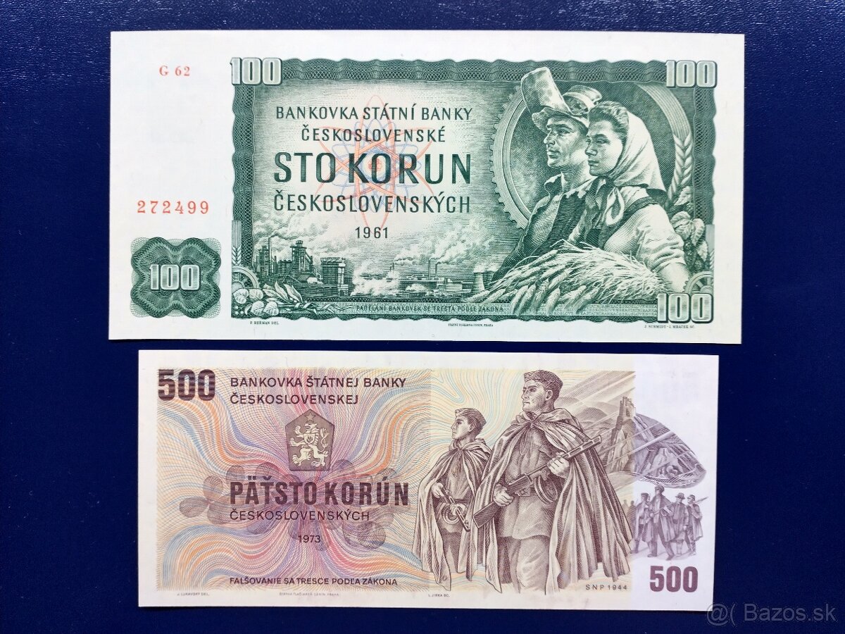 bankovky ČSSR 100Kčs, 500Kčs    UNC