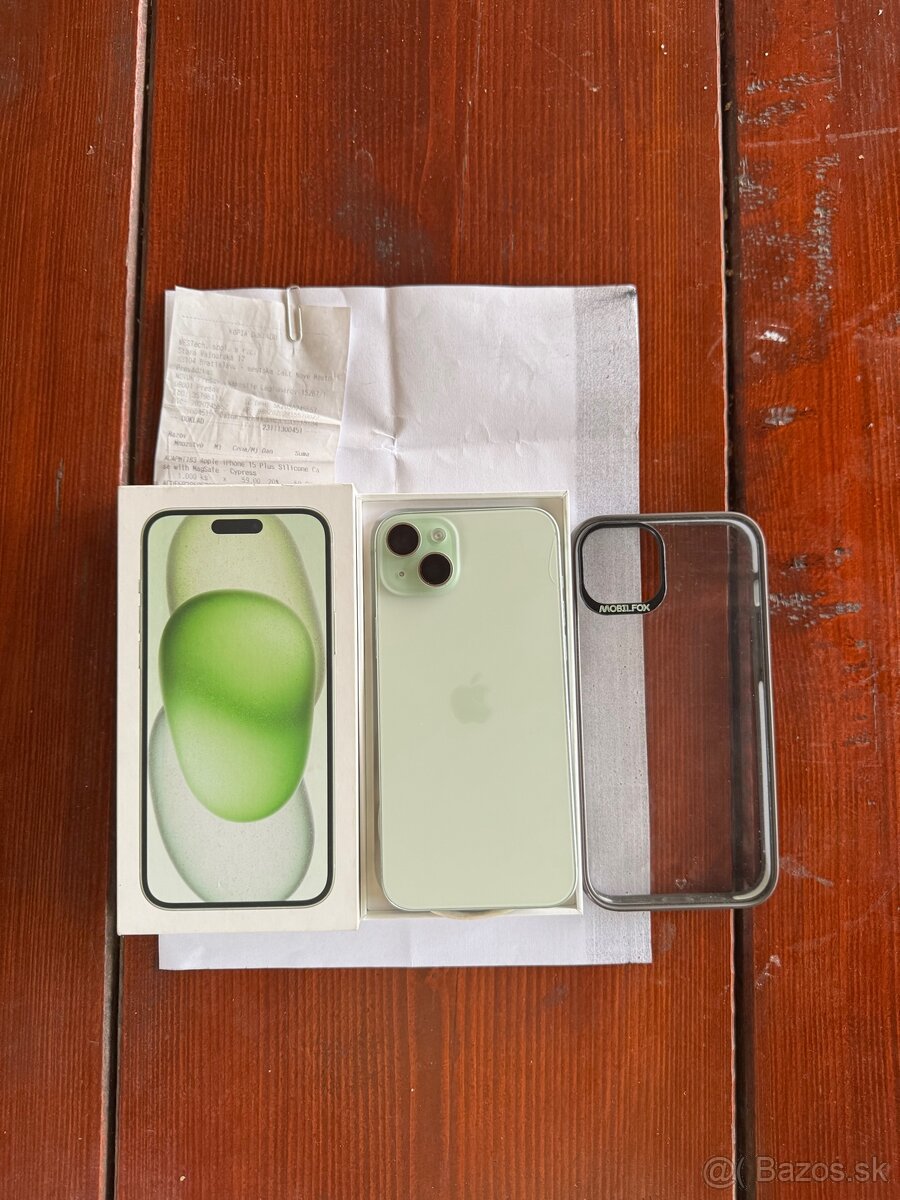 iPhone 15 PLUS GREEN S DOKLADOM O KÚPE + PRÍSLUŠENSTVO