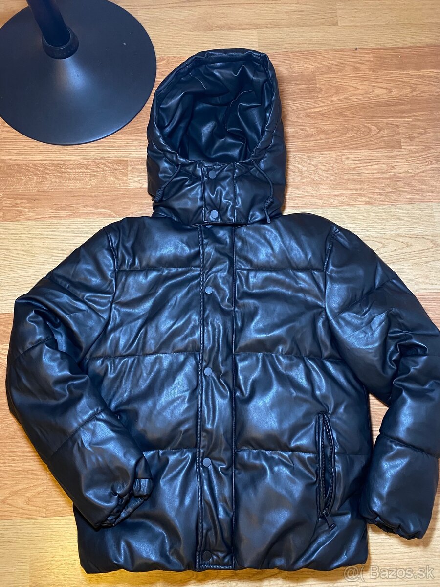 Pánska bunda ZARA z eko kože – čierna M (vhodná aj pre ženy)