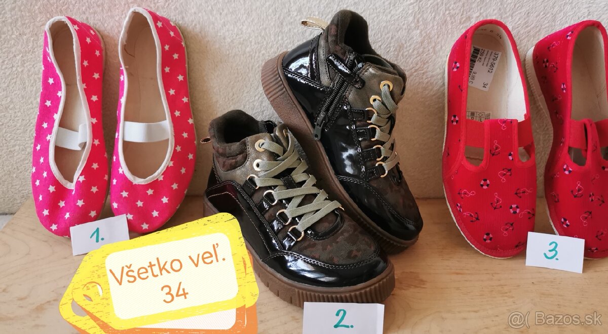 NOVÉ Topánky, tenisky jarné prechodné a papuče veľ. č. 34