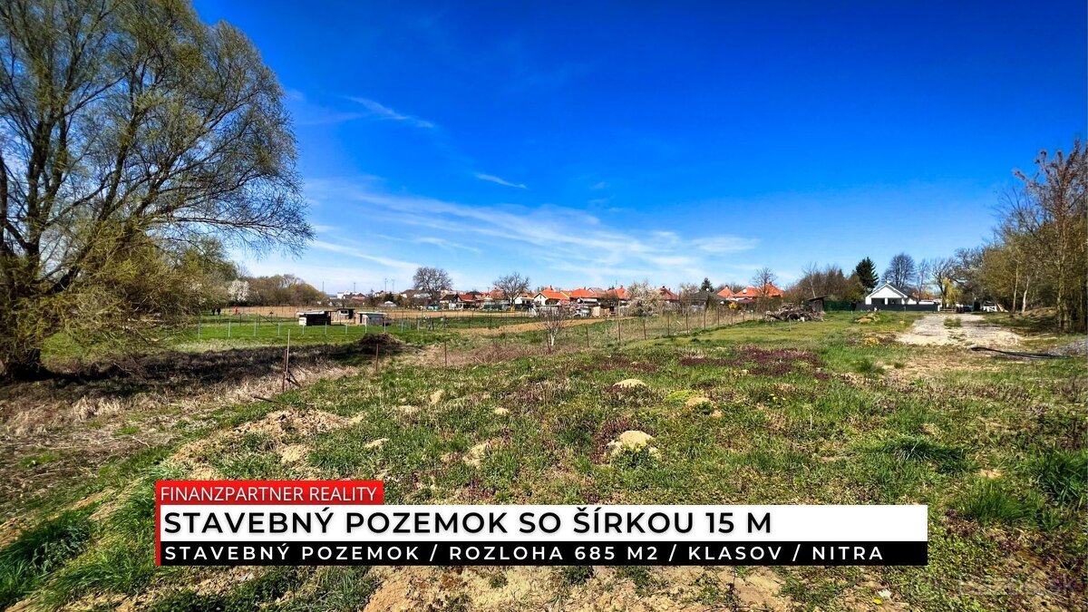 Stavebný pozemok 685 m², Klasov, Nitra