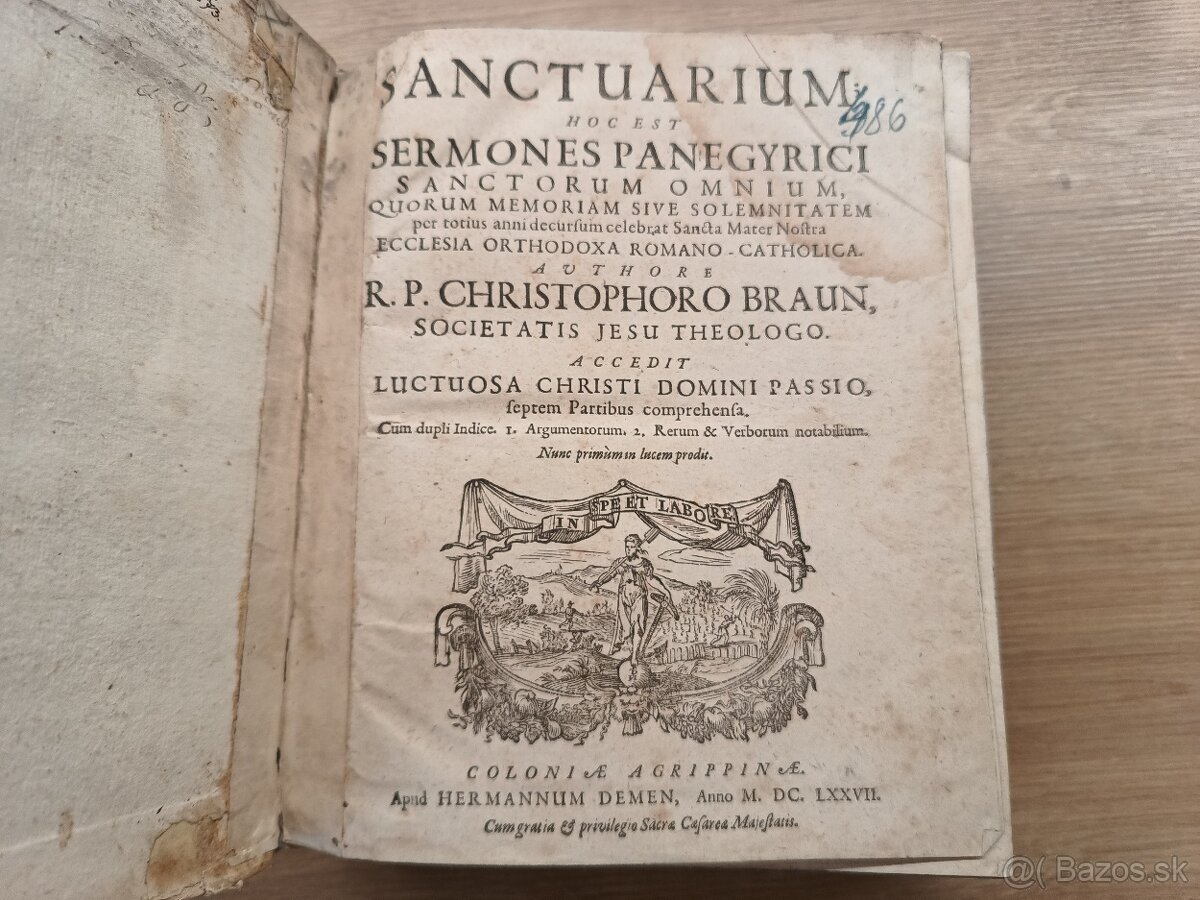 Starožitná latinská kniha 1677 pergamenová väzba