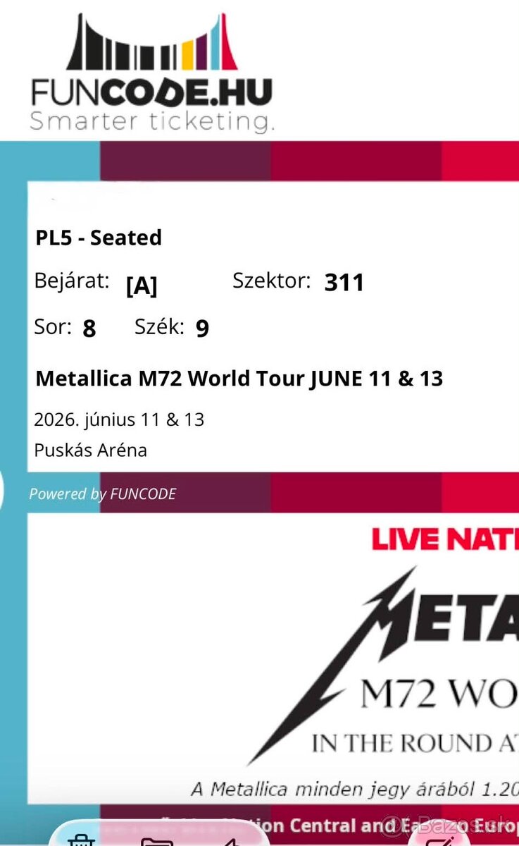 Predám lístok na Metallicu